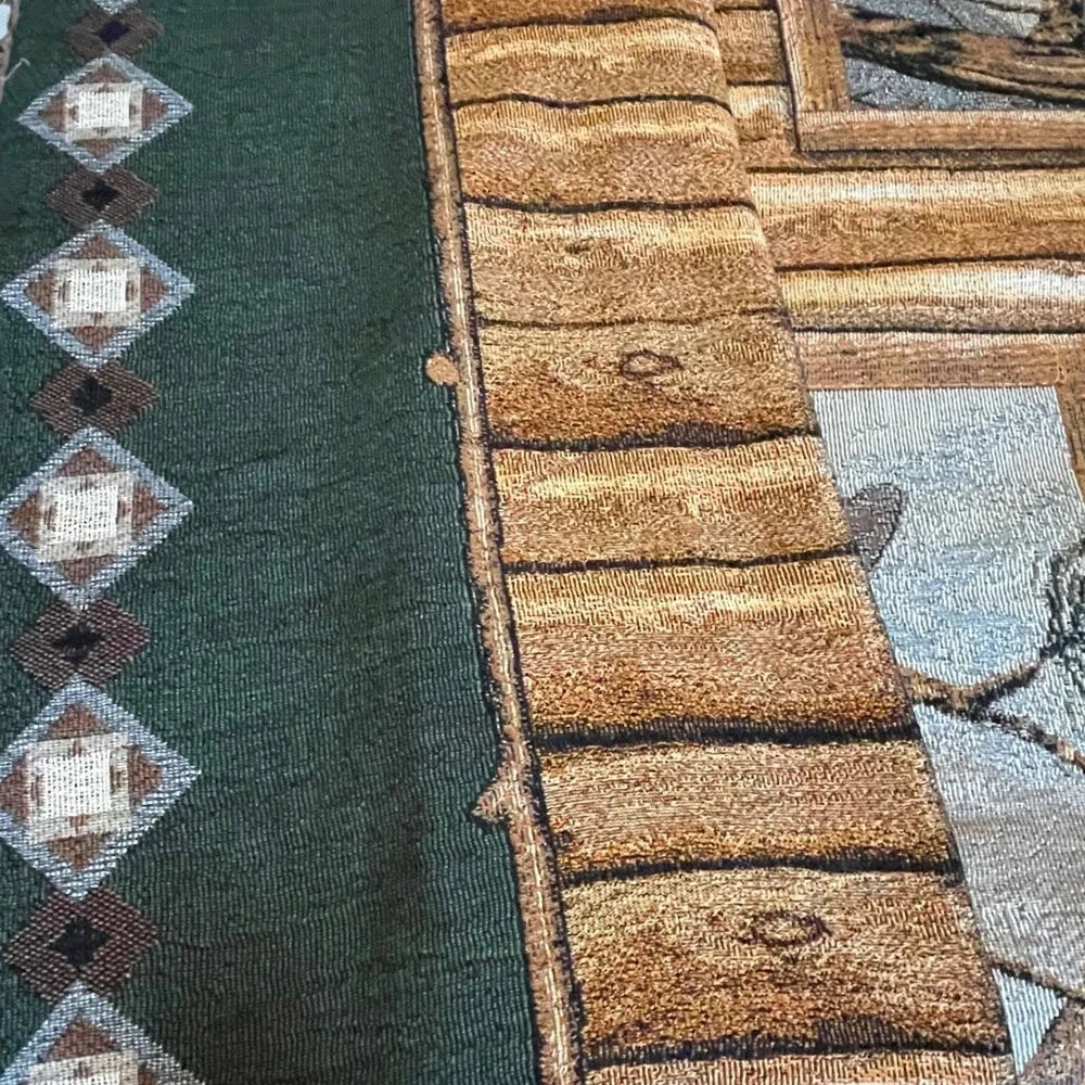 Log Cabin Wolf Tapestry Throw Blanket Woodland Wildlife Nature‎ Cozy Decor XL